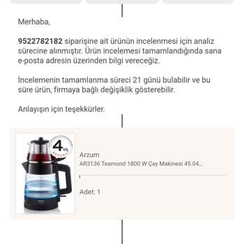 Arzum Kusurlu Çay Makinesi Ve Yetersiz Müşteri Hizmeti