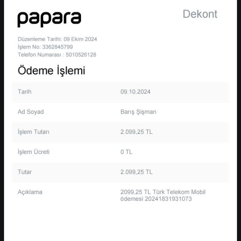 Papara Çifte Fatura Ödemesi Ve İade Sorunu