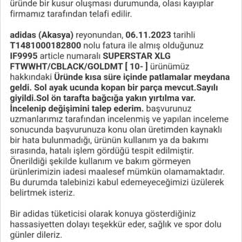 Adidas Ayakkabının Anormal Aşınması ve Mağaza Reddi