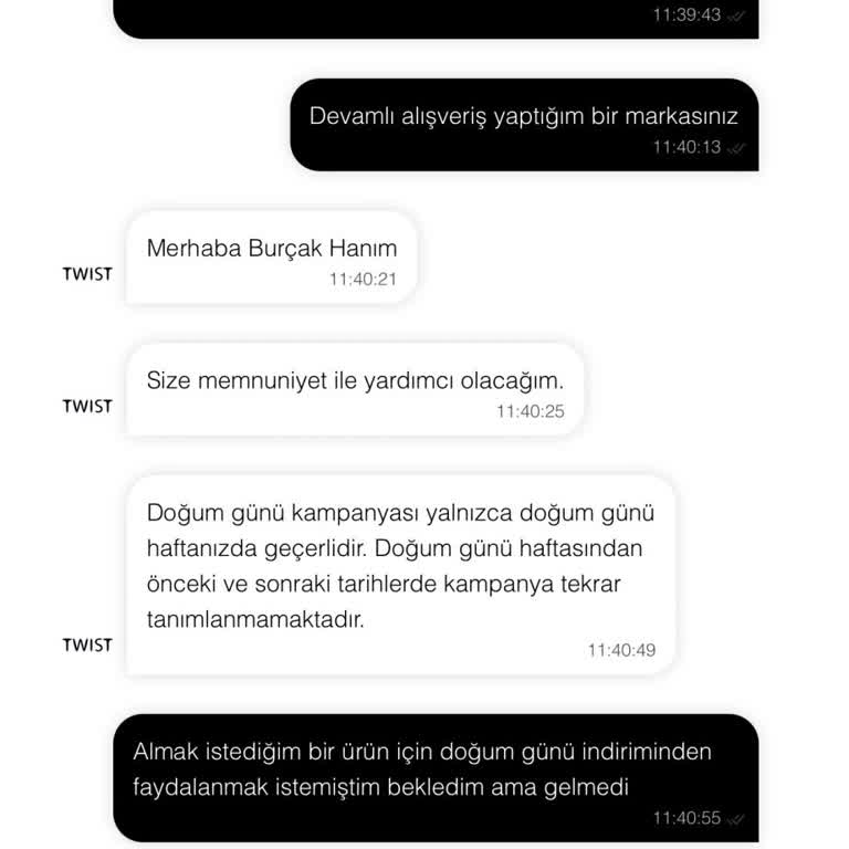 Doğum günü kampanyası kodu gönderilmedi