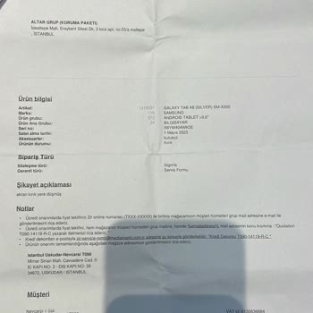 Kasko Kapsamında Tamir Edilmeyen Tablet Sorunu