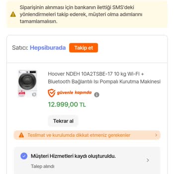 Hepsiburada'da Kurutma Makinesi Sipariş Onayı Sorunu Ve Fiyat Artışı