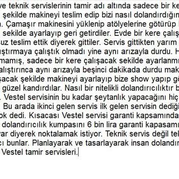 Vestel Servisinden Hayal Kırıklığı