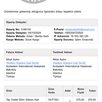 Taç Online Alışverişte Teslimat Ve İletişim Sorunu