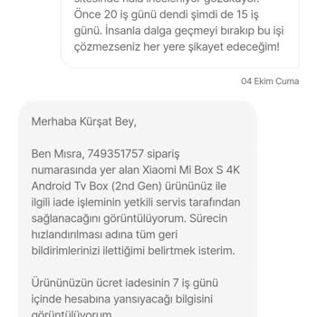 Xiaomi Mi Box Ücret İadesi Sorunu