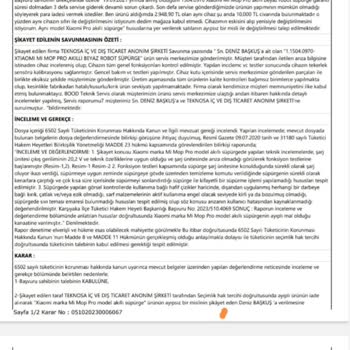 Garanti Kapsamında Çözülmeyen Robot Süpürge Sorunu Ve Hakem Heyeti Kararının Uygulanmaması