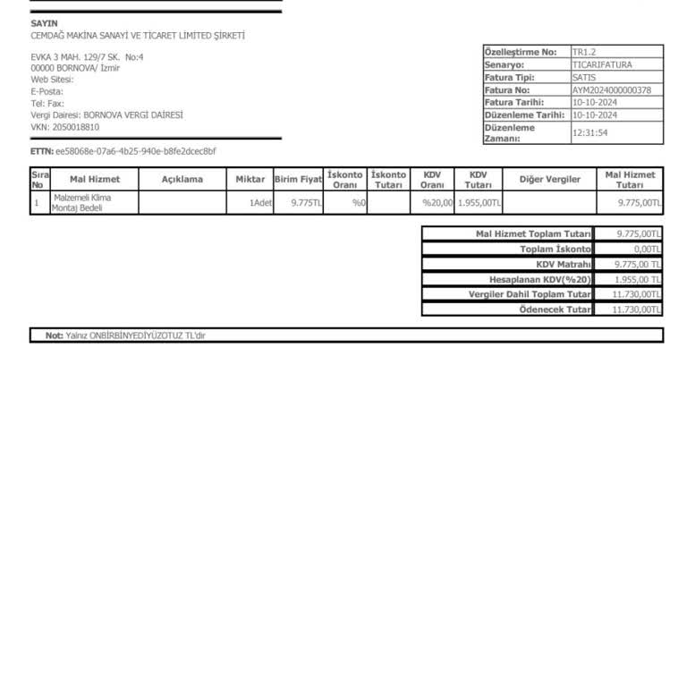 Baymak Klima Montajında Ekstra Maliyet Şikayeti