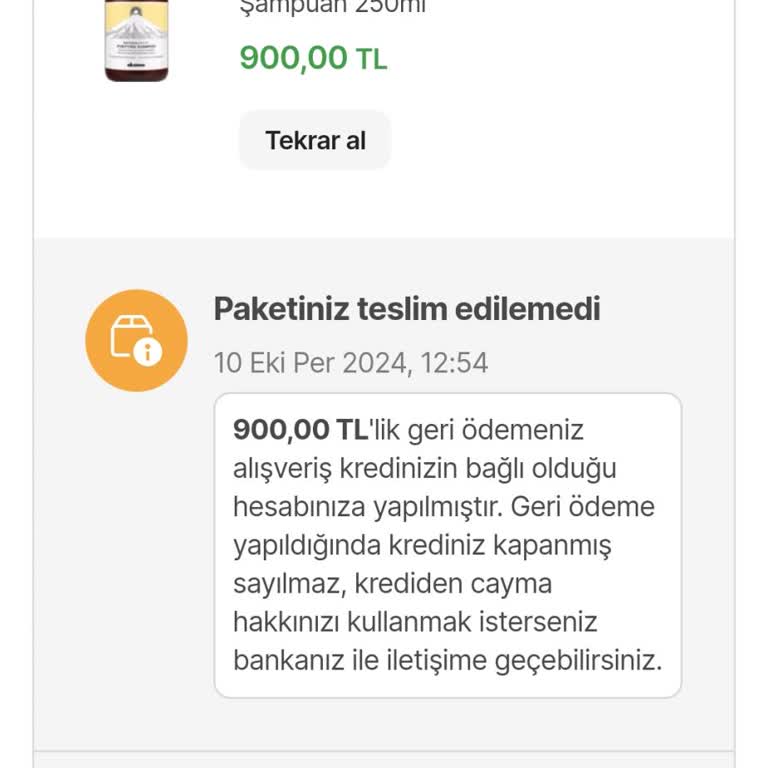 Kargom İadesi Hakkında Bilgi Verilmedi