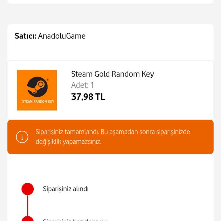 Vodafone Her Şey Yanımda'da Teslim Edilmeyen Steam KEY
