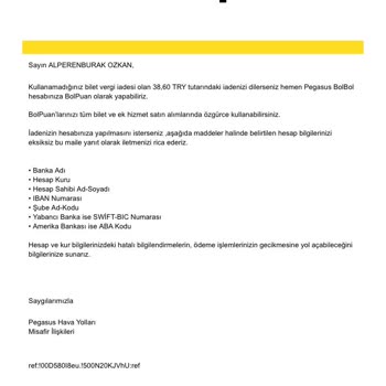 Pegasus'tan Komik Vergi İadesi Şoku