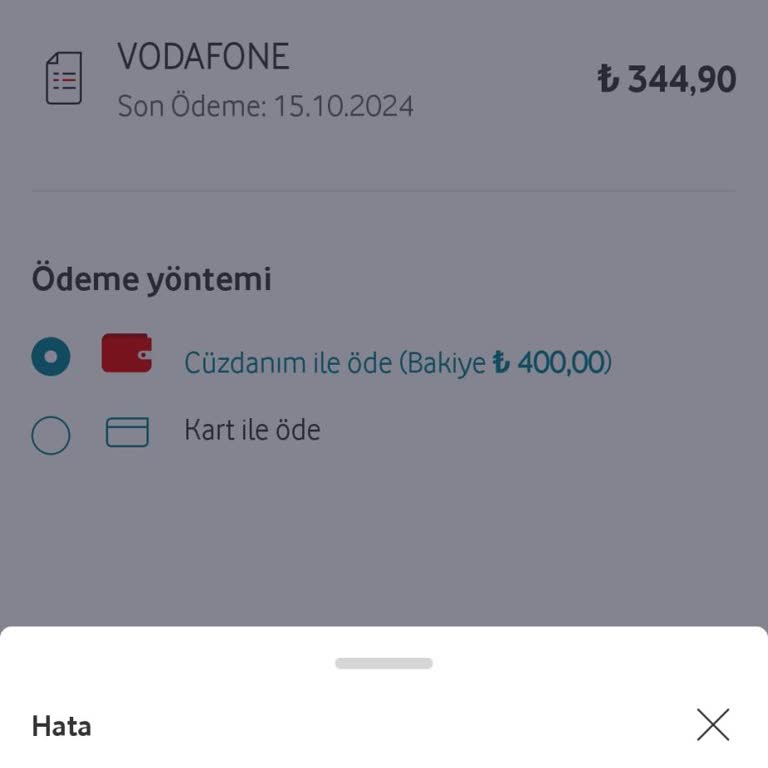 Vodafone Pay Cüzdanında Yeterli Bakiye Hatası