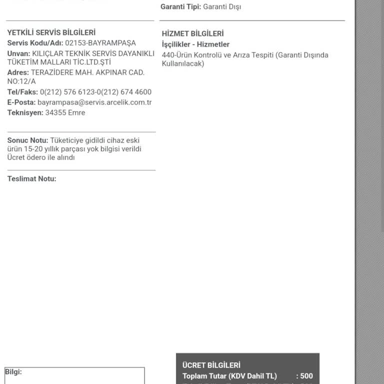 Bakım İçin Gelen Servisin Beklenmedik Ücreti