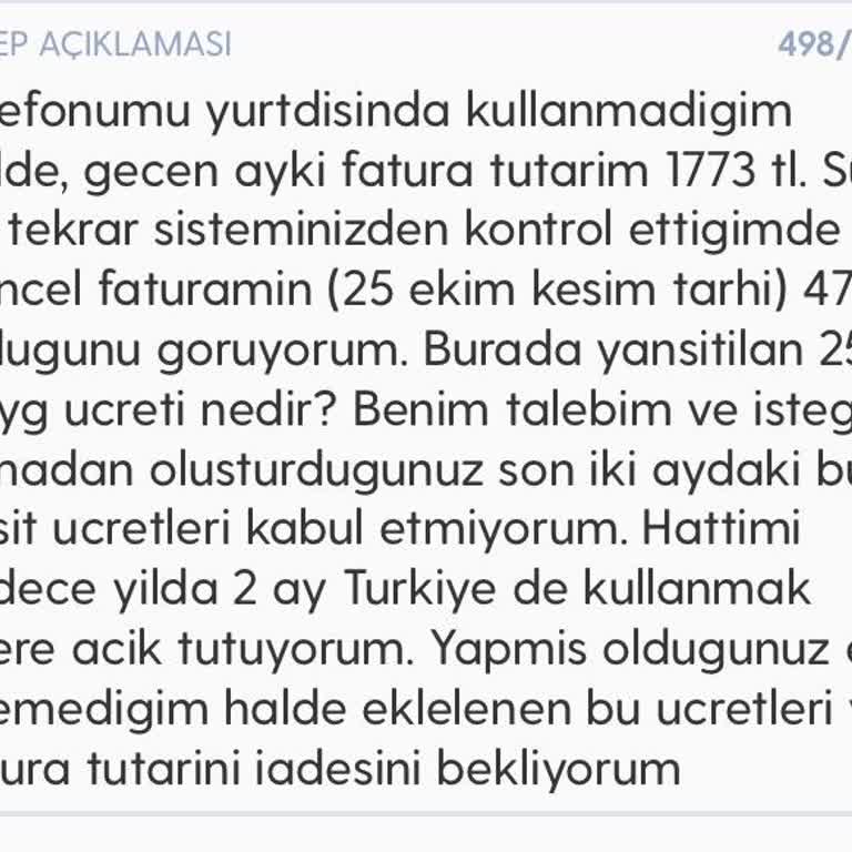 Yurt Dışında Kullanılmayan Hattın Yüksek Fatura Şoku