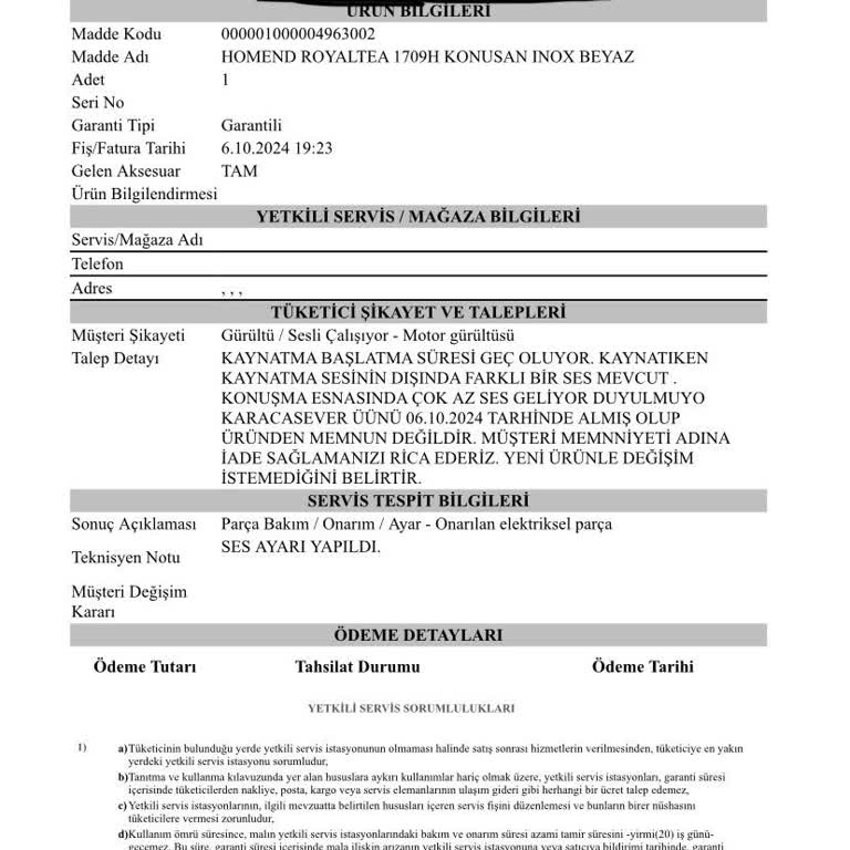 Arızalı Çay Makinesi Ve İade Sürecindeki Sorunlar
