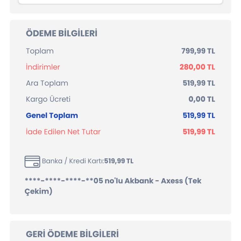 İptal Edilen Siparişin Ücreti İade Edilmedi