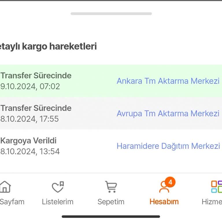 Ankara TM Aktarma Merkezinde Bekleyen Sipariş