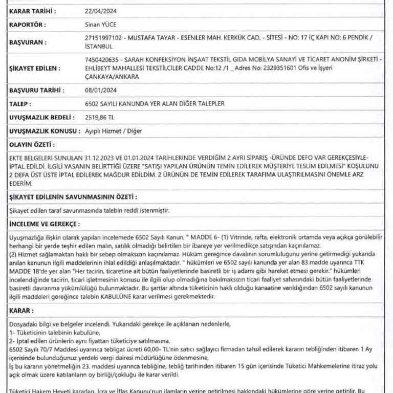Online Mağazadan İptal Edilen Siparişler ve Uzun Süreli Bekleyiş