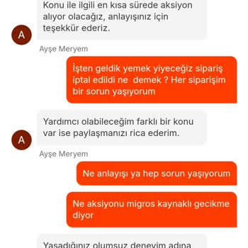 Migros Yemek'te İptal Edilen Sipariş Sorunu