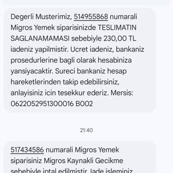 Migros Yemek'te İptal Edilen Sipariş Sorunu