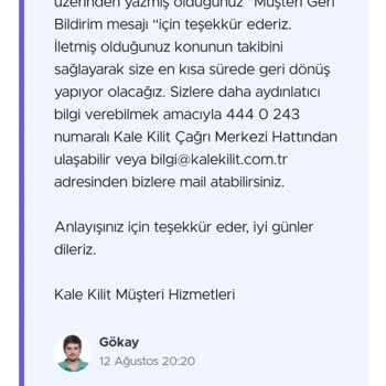 Kale Kilit Barel Vida Kırılması Ve Yetersiz Müşteri Hizmeti