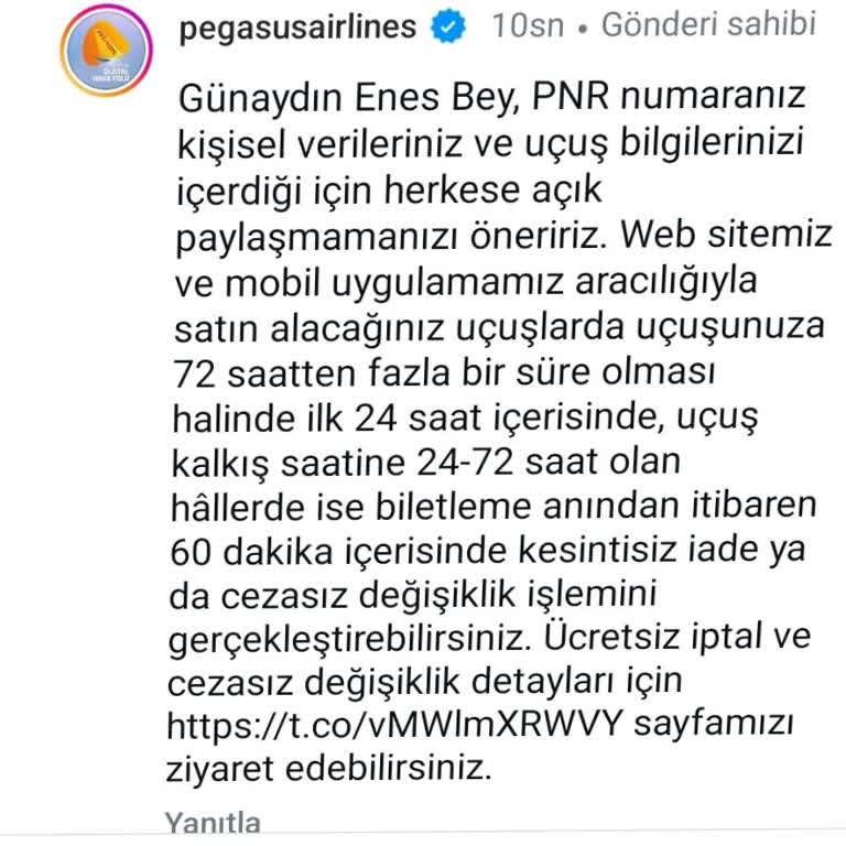 Pegasus Bilet İptalinde Eksik İade Sorunu