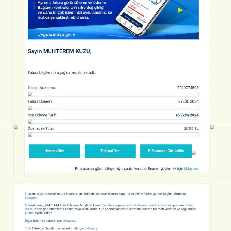 Türk Telekom'un İptal Edilen Hizmet İçin Fatura Göndermesi