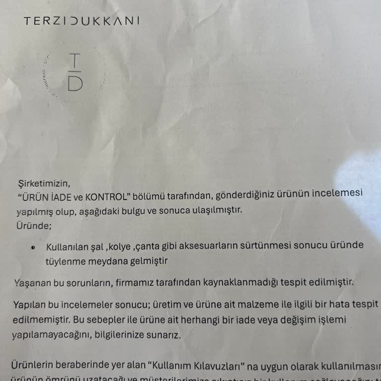 Kalitesiz Ürün Ve İlgisiz Müşteri Hizmeti