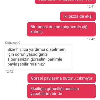 Yemek Sepeti'nde Eksik Pişmiş Pizza Ve Yetersiz Müşteri Hizmeti