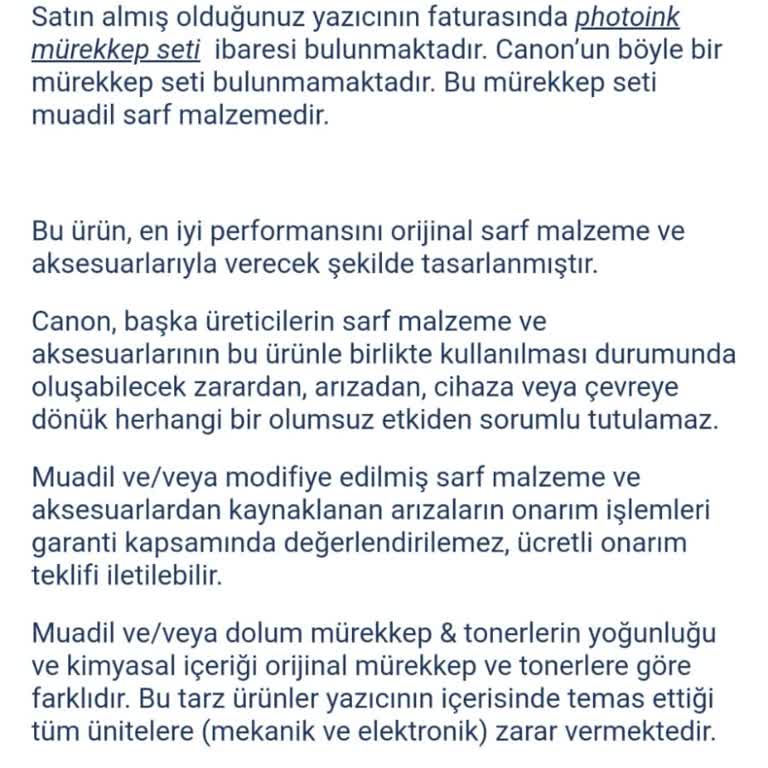 Canon Yazıcıda Sahte Mürekkep Mağduriyeti