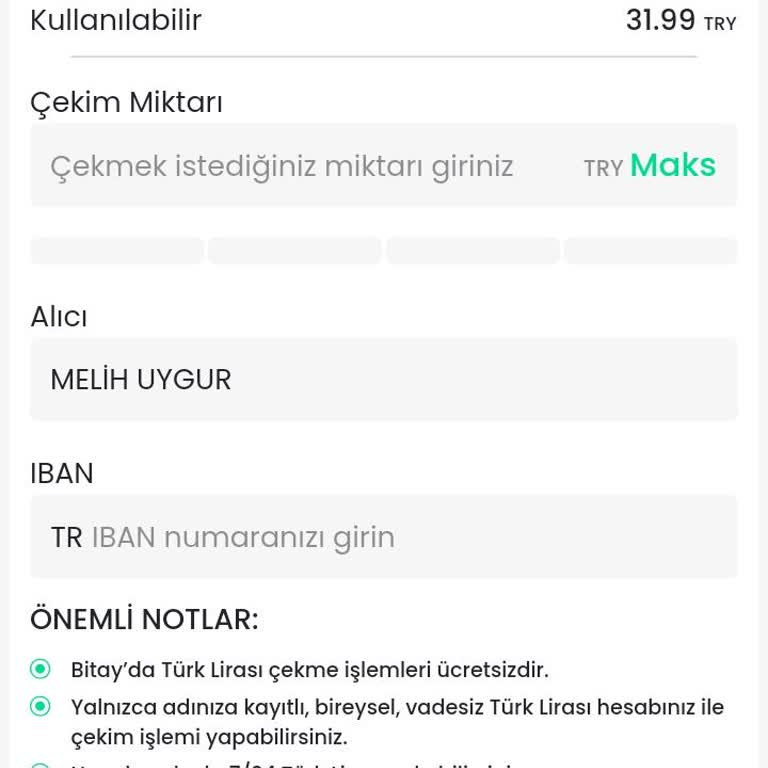 Bitay Uygulamasında Para Çekme Sorunu