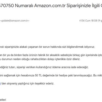 Amazon'dan Aldığım Ürün Teslim Edilmedi Ve Siparişim İptal Edildi