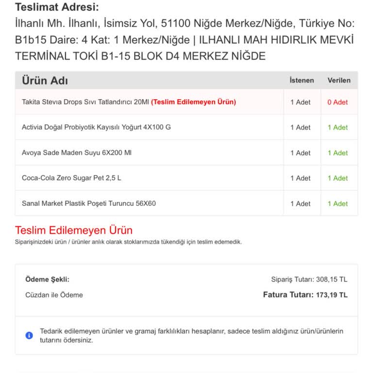 Eksik Ürün Gönderimi Ve Yanıltıcı Stok Bilgisi
