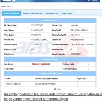 Yanıltıcı Kargo Bilgilendirmesi