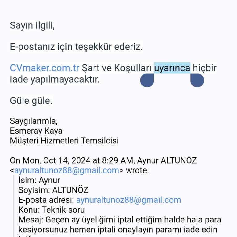 CV Maker Üyelik İptali Ve İade Sorunu