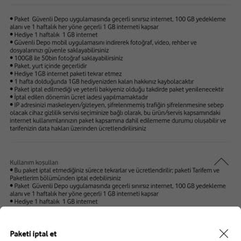 Vodafone Güvenli Depo Paketi İptal Sorunu