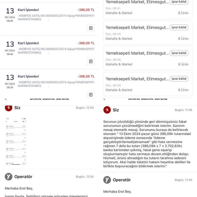 Yemeksepeti'nde Tekrarlanan Ödeme Hatası Ve İade Sorunu
