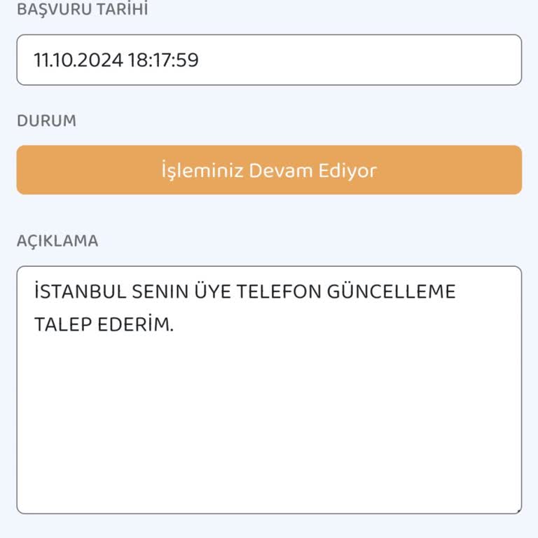 Telefon Numarası Değişikliği İçin Bekleyen Başvuru