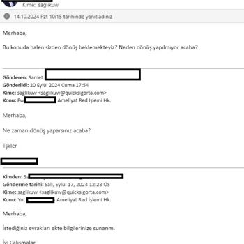 Quick Sigorta İle İletişimsizlik Ve Uzun Süreli Bekleyiş