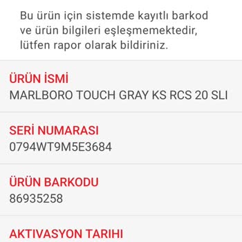 Marlboro Touch Gray Ürününün Tadındaki Anormallik Ve Güvenlik Endişesi