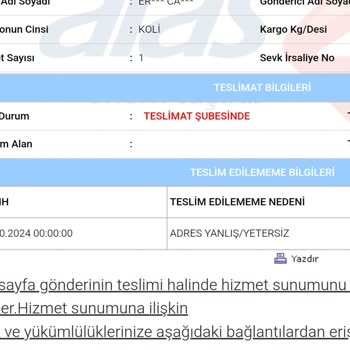 Yanlış Adres Nedeniyle Teslim Edilmeyen Kargo