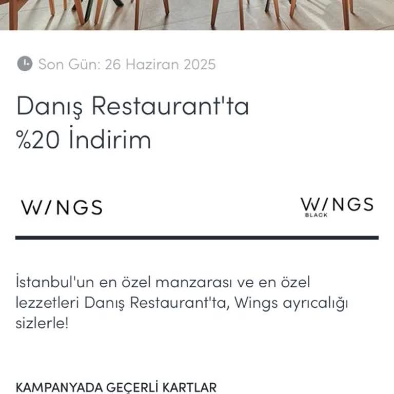 Danış Ethnic Restaurant Arnavutköy Wings Sahiplerine %20 İndirim Seçeneği Uygulanmadı