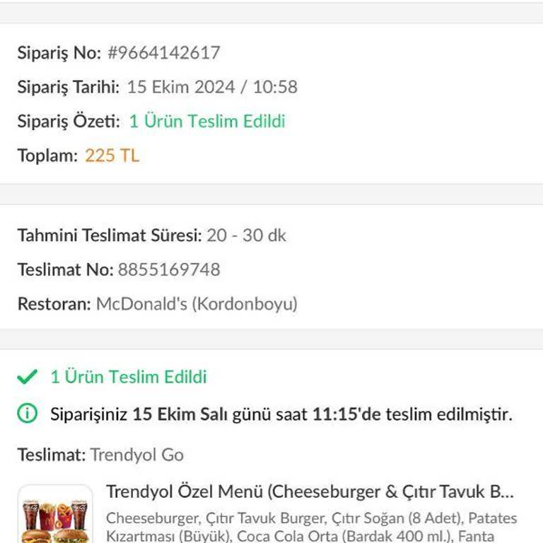 McDonald's Trendyol Menüsü Sonrası Gıda Zehirlenmesi Şikayeti