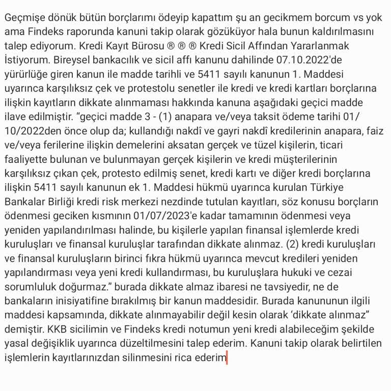 Kredi Sicil Affından Yararlanma Talebim