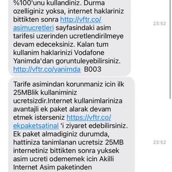 Vodafone Haksız İnternet Kullanım Ücretlendirmesi