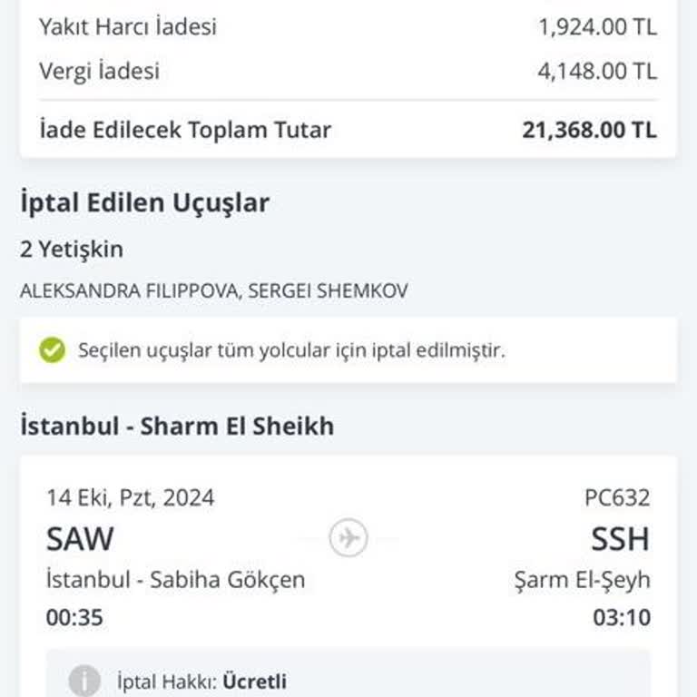 Pegasus Bilet İadesinde Yanıltıcı Tutar Sorunu