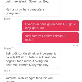 Eksik Gönderilen Balık Siparişi Ve Yetersiz Müşteri Hizmetleri