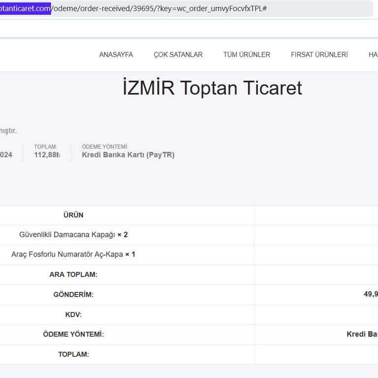 İzmir Toptan Ticaret Sitesinden Alınan Ürünler Gelmedi