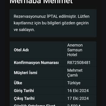 Anemon Otel'de İptal Seçeneği Mağduriyeti