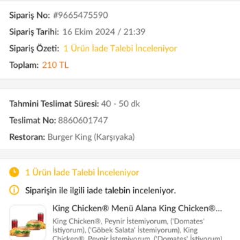 Trendyol Yemek Ve Burger King Sipariş Sorunu