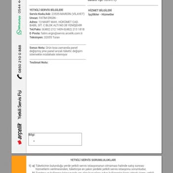 Arçelik TV'de Tekrarlayan Ekran Sorunu Ve Yetersiz Servis